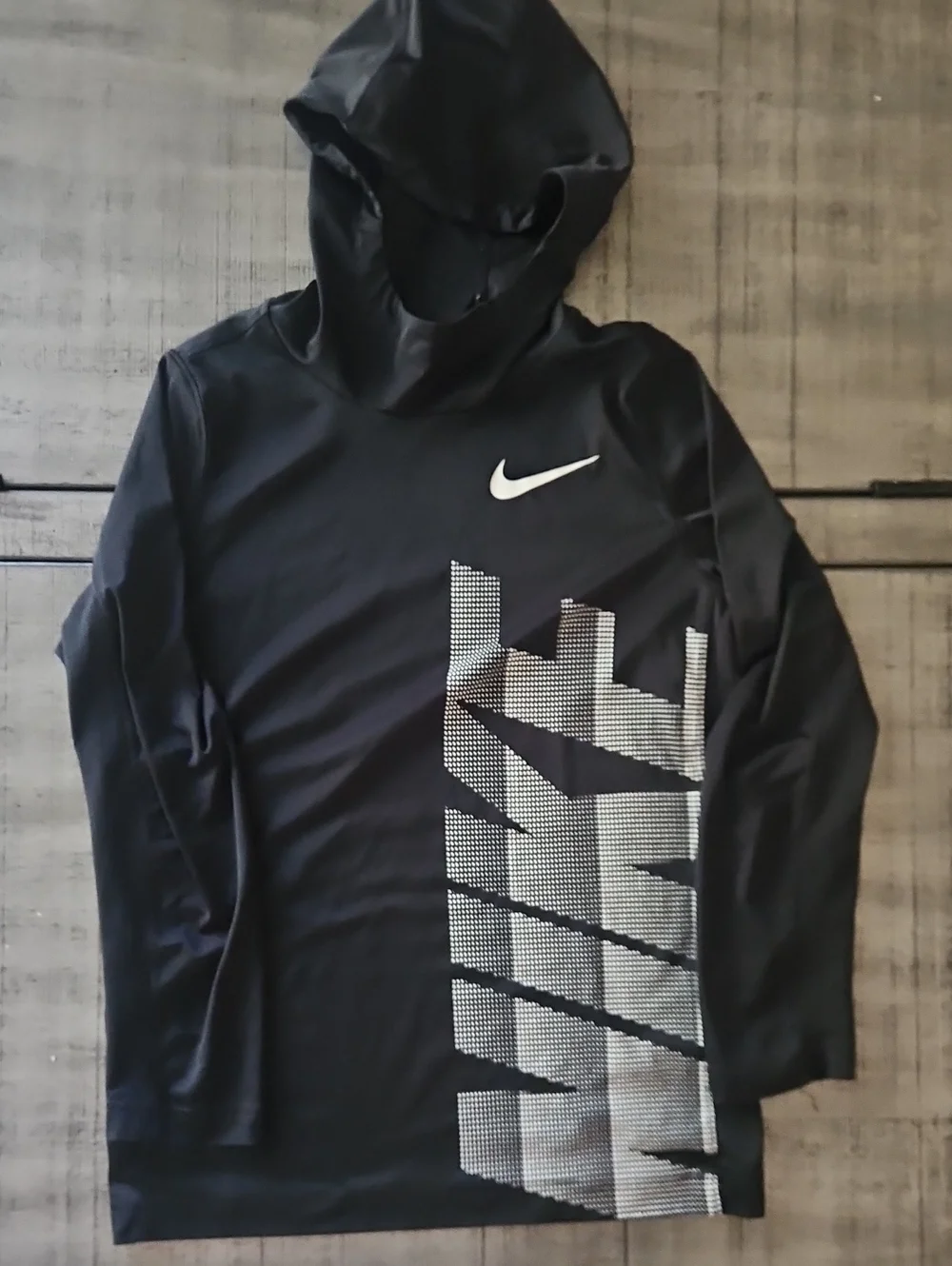 Nike Black Hooded Long-Sleeve Shirt Jacket with White Graphic